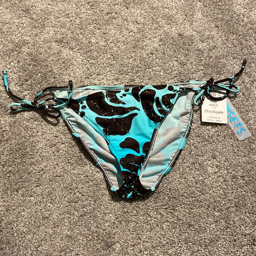 Sunsets Separates Blue and Brown Tie Side Bikini Bottom Size M NWT